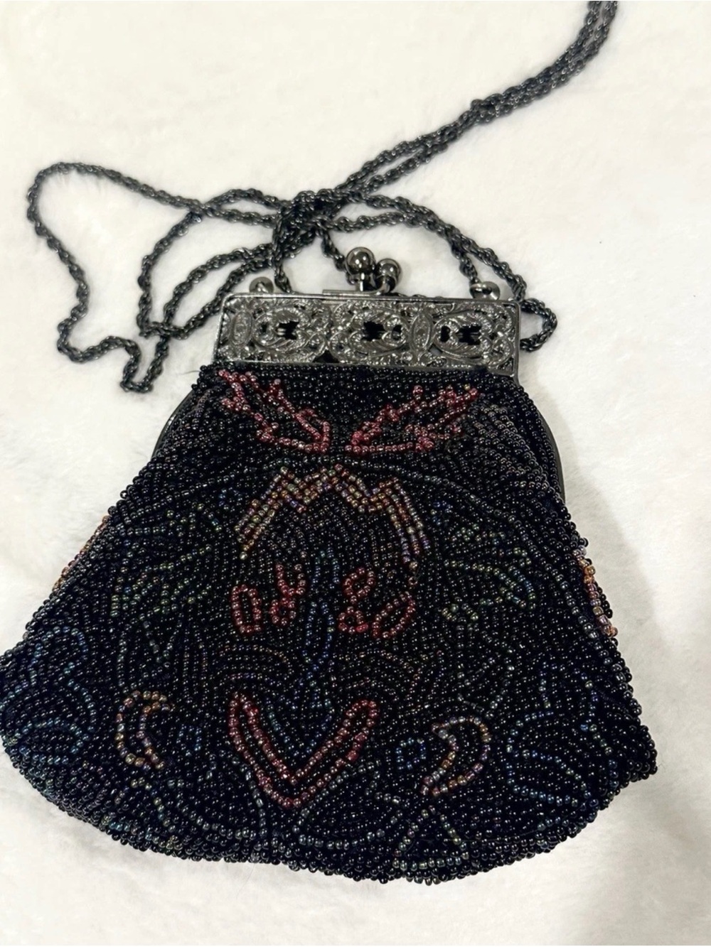 Valerie Stevens Black Beaded Mini Shoulder Bag with Multicolor Accents